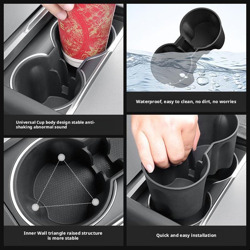 Center Console Cup Holder Inserts for Tesla, Interior Accessories Silicone Car Cup Holder forTesla Black,Removable Washable Drink Holder Interior Accessories - Black (Rear black) - Image 5